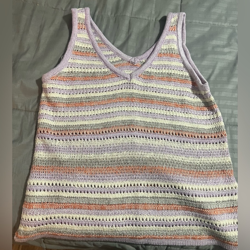 Purple, orange and white crochet knit sweater vest